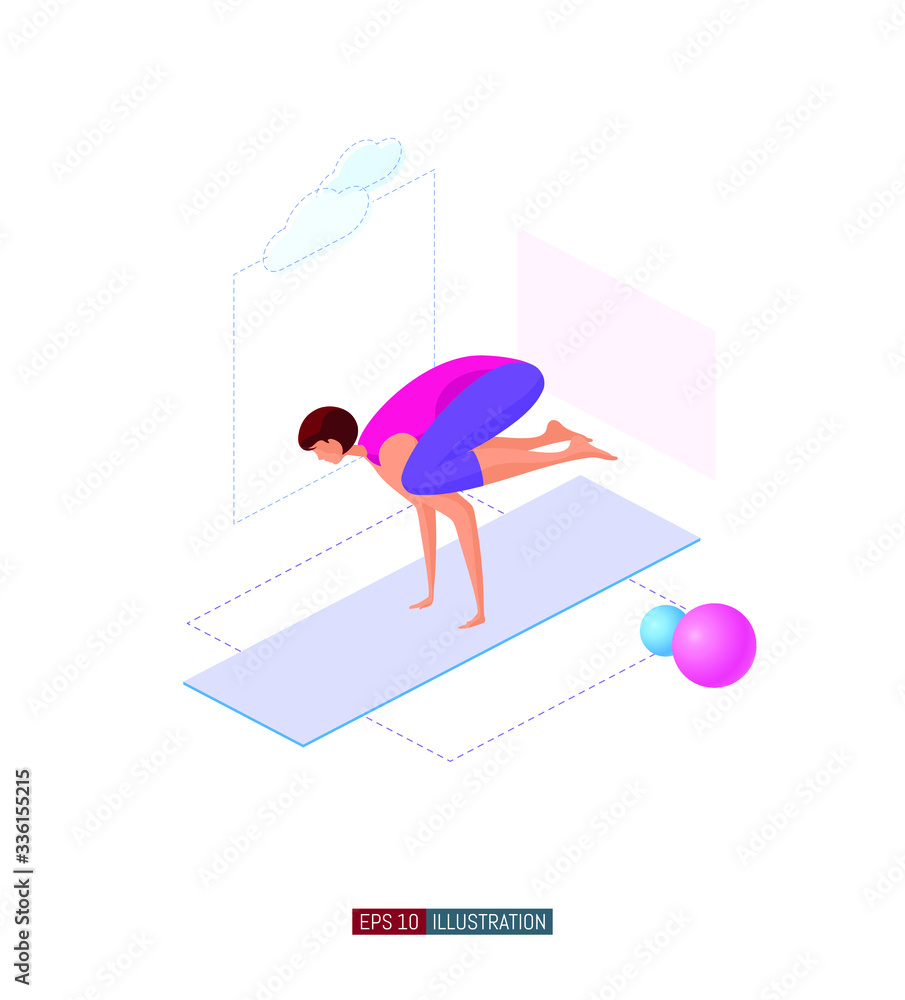 Trendy flat illustration. Girl doing yoga. Activity. Fitness. Yoga poses. Life style. Template for your design works. Vector graphics.