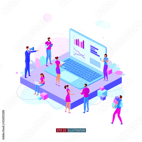 Trendy flat illustration. Office workers planing business mechanism, analyze business strategy and exchange ideas.Template for your design works. Vector graphics.