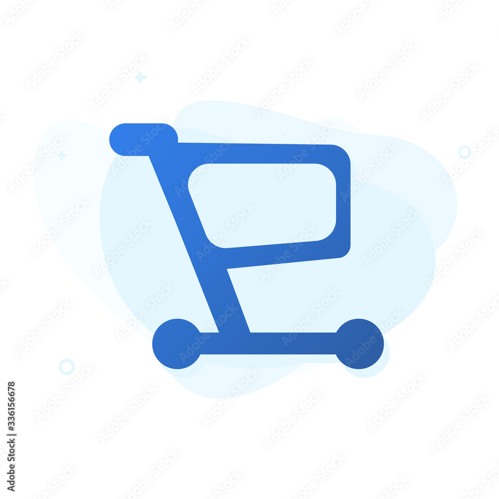 Online shopping. Buy items from your phone or any other device. Shopping basket on a white modern background. Trendy design Online shopping. Buy items from your phone or any other device. Shopping basket on a white modern background. Trendy design