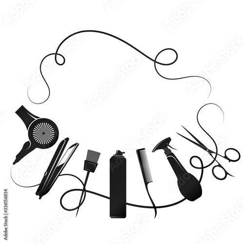 Silhouette for beauty salon and hairdresser with stylist tool