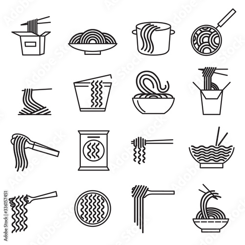 Noodle Sign Black Thin Line Icon Set. Vector