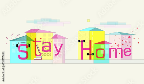 Color geometric inscription with houses 