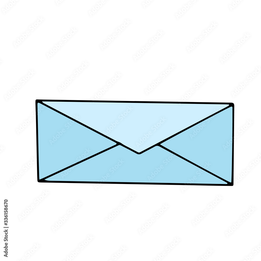 Blue envelope with letter for sending. Post service with quick delivery. Important papers, money, bribe concept, having secrets,correspondence. Simple vector illustration in outline doodle style Blue envelope with letter for sending. Post service with quick delivery. Important papers, money, bribe concept, having secrets,correspondence. Simple vector illustration in outline doodle style