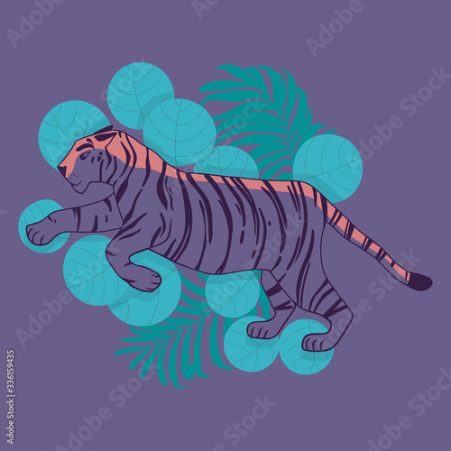 Hand drawn vector illustration of a tiger. Isolated objects. Flat design.