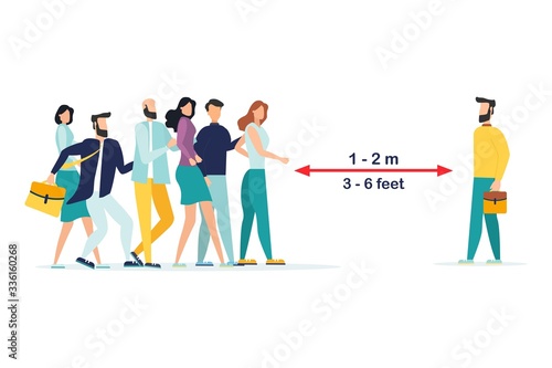 Keep distance sign. Coronovirus epidemic protective equipment. Preventive measures. Steps to protect yourself. Keep the 1 meter distance. Vector illustration.