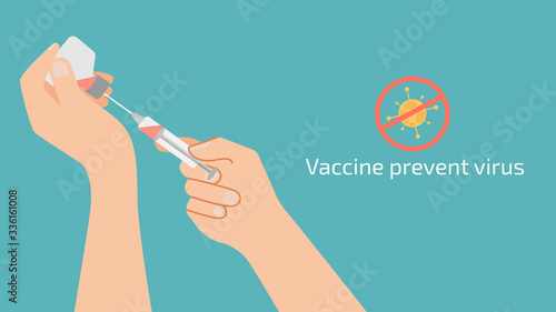 Syringe In hand with Vaccine bottle Virus protection.Illustration about covid-19.