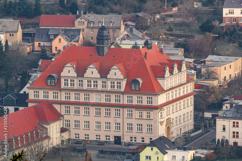 Blick vom Kriebelstein auf Elsterberg im Vogtland bei Sonnenaufgang photo