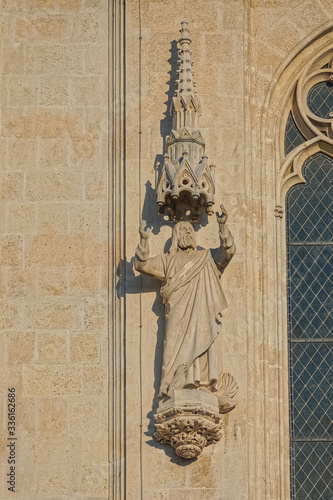 Detail of the facade with sculptures on the cathedral in Zagreb