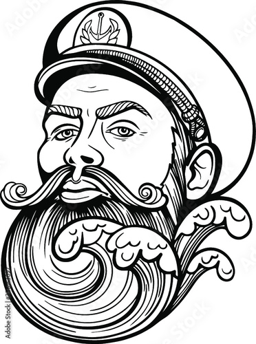 Vector Black and White Captain Illustration