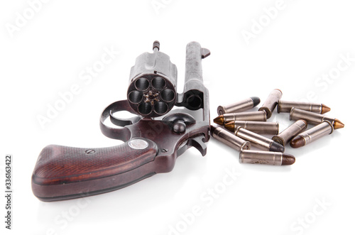 gun and bullet on white background