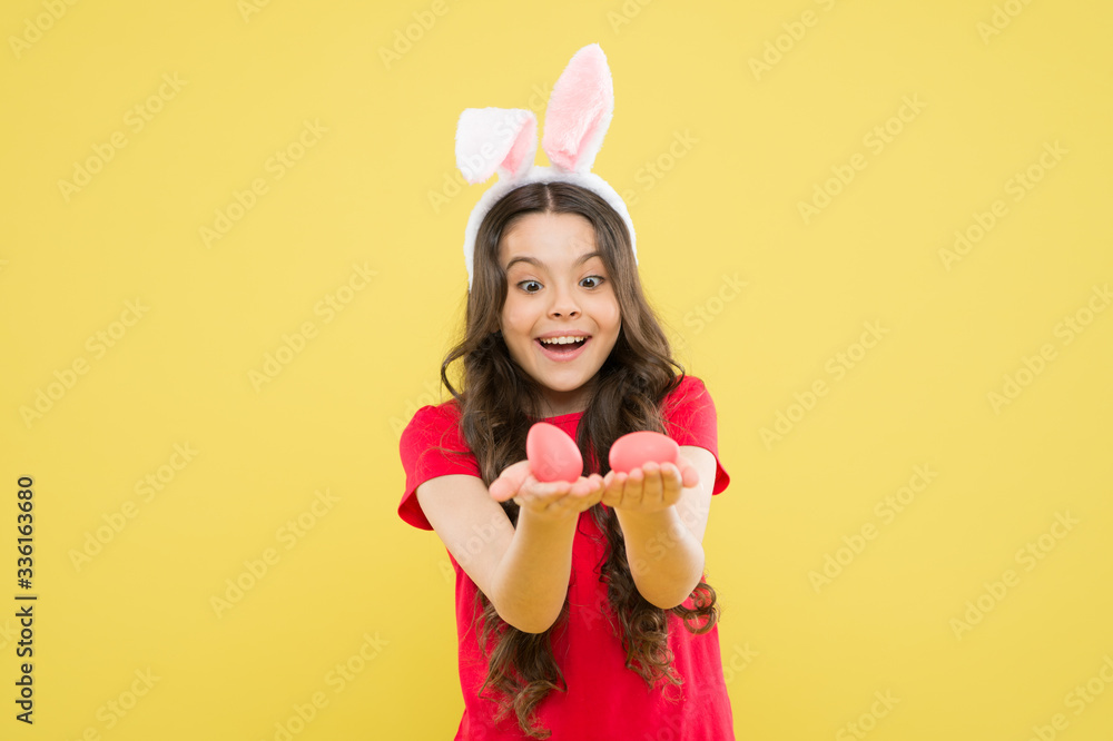 Spring symbols. Indoor and outdoor holiday activities. Fun and educational Easter activity for kids. Little girl easter eggs. Cute cheerful bunny celebrate Easter day. Preparing decorations