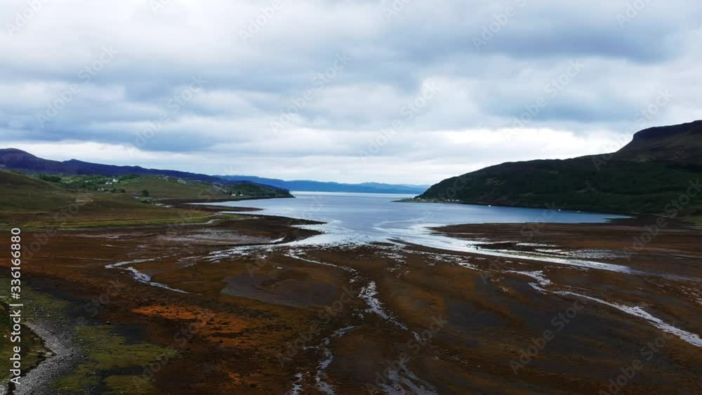 Drone shot of scottish dried up lake with mountain view. Aerial video shot in Scotland, highland landscape. Drone shot of scottish dried up lake with mountain view. Aerial video shot in Scotland, highland landscape.