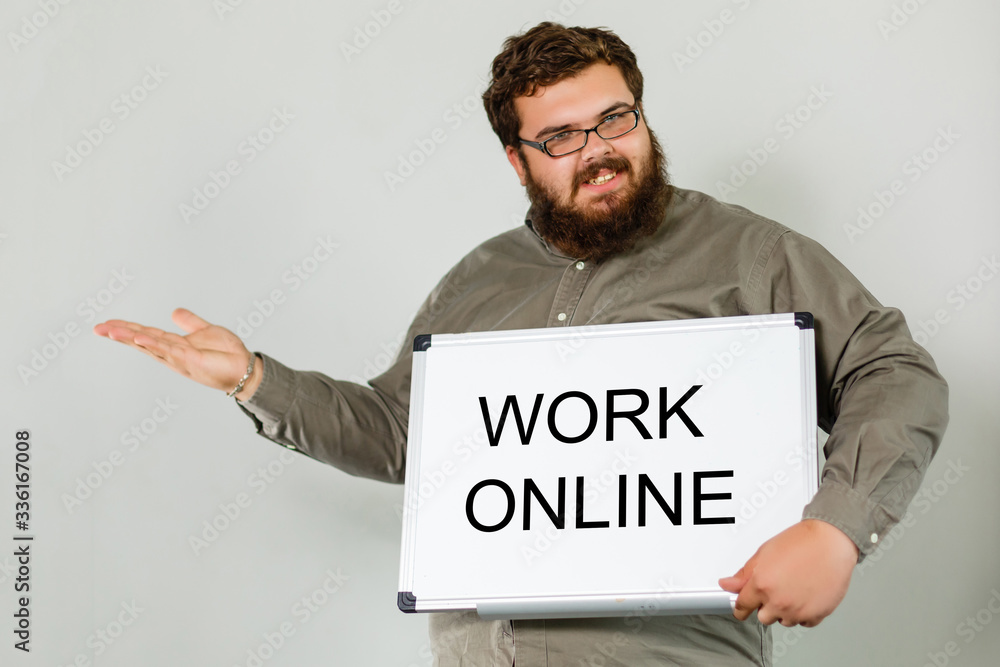 Work Online Concept, Businessman Holding Digital Tablet, Available Copy Space Work Online Concept, Businessman Holding Digital Tablet, Available Copy Space