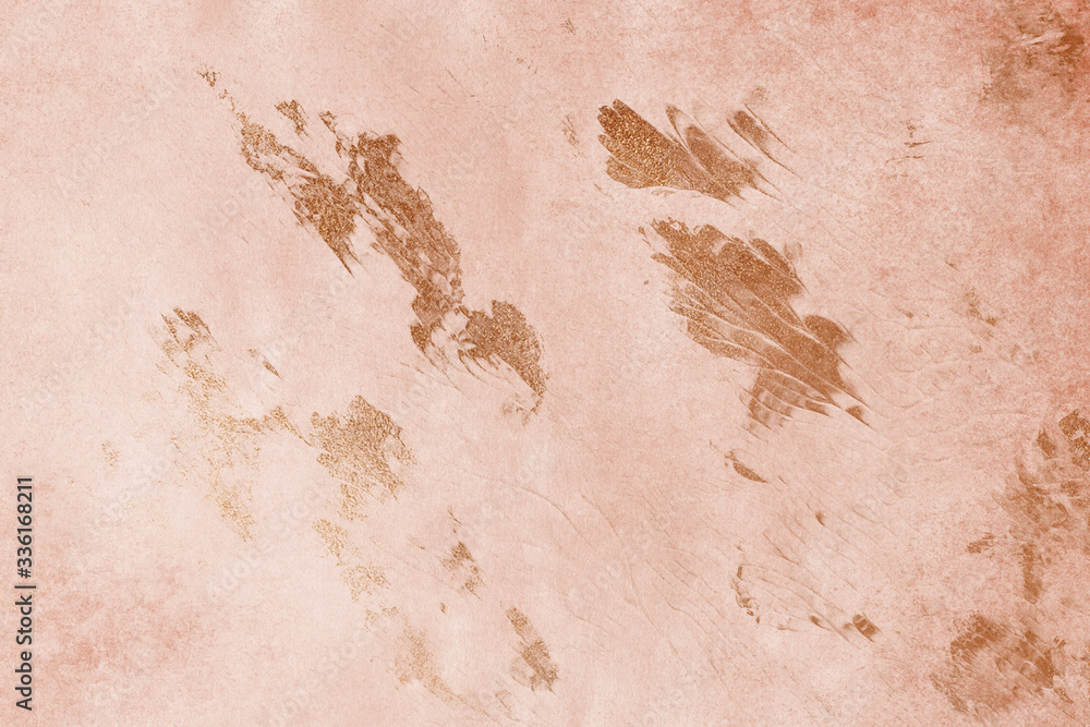 Peachy texture with gold paint leaks and stains. Craft Background. Peachy texture with gold paint leaks and stains. Craft Background.