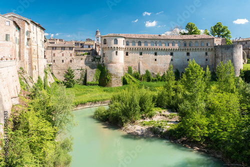 Bild auf Leinwand The Ducal Palace of Urbania (Pesaro-Urbino, Marche, Italy) over the river Meta