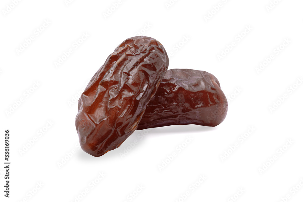Dried date palm fruit solated on white background with clipping path. dry fruit concept.