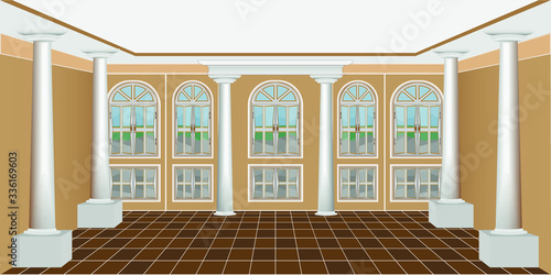 interior of a spacious living room with large unfurnished windows