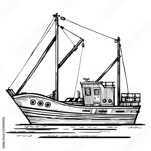 Fishing boat vector sketch hand-drawn illustration