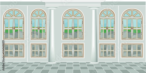 interior of a spacious living room with large unfurnished windows
