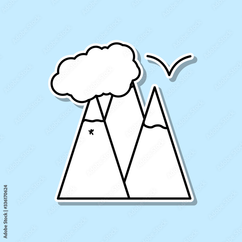 mountains sticker icon. Simple thin line, outline vector of Turizm icons for ui and ux, website or mobile application on blue background mountains sticker icon. Simple thin line, outline vector of Turizm icons for ui and ux, website or mobile application on blue background
