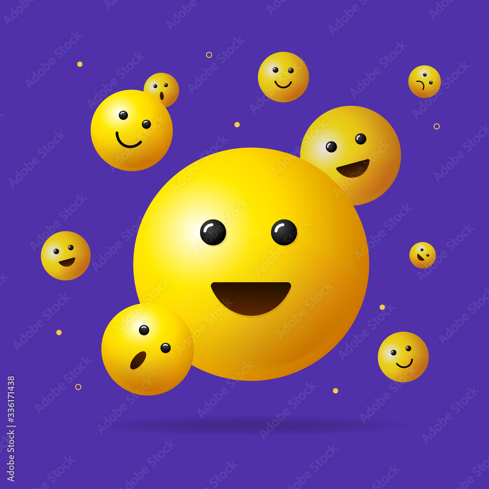 Realistic Detailed 3d Falling Emoji Sign Background Banner Card. Vector Realistic Detailed 3d Falling Emoji Sign Background Banner Card. Vector