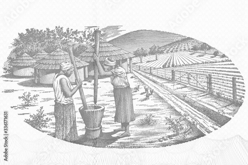 women working. Portrait from Zimbabwe 10 Dollars 2006 Banknotes. An Old paper banknote, vintage retro. Famous ancient Banknotes. Collection.