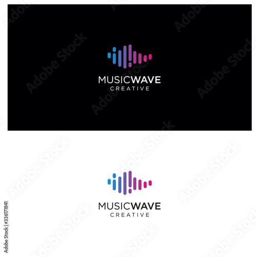 Music Wave Logo Design . Sound wave logo with flat design Vector Stock . Speaker Wave Logo Design Template . 