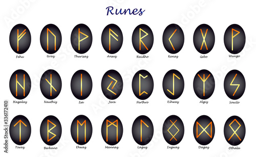  Set of historical runes with a yellow outline on a white background. vector. illustration