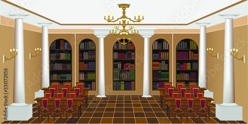 interior of a spacious library or living room