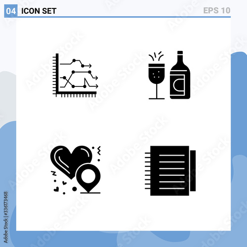 User Interface Pack of 4 Basic Solid Glyphs of analytics, ddrink, diagram, glass, love photo