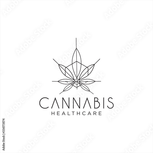Vintage retro cbd cannabis marijuana hemp leaf farm cultivation logo Line Monoline design