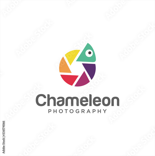 Chameleon Photography Logo Design Colorful . Chameleon Cam Logo Colorful Template .