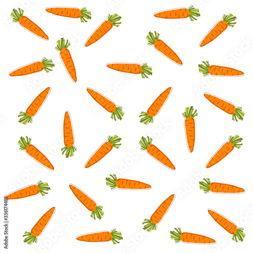 vector pattern with orange carrots on white background, wallpaper with carrots