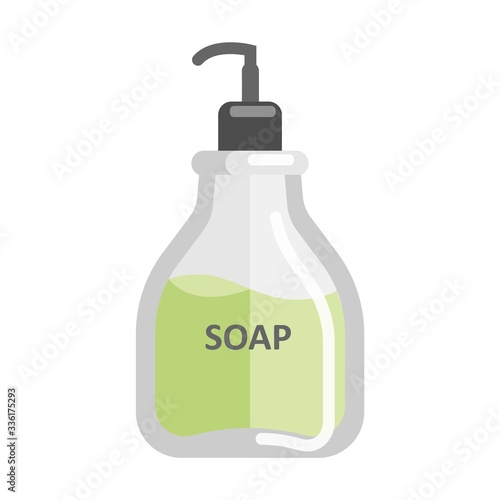 Bottle of liquid soap with dispenser for skin care, spa. Human basic hygiene concept.