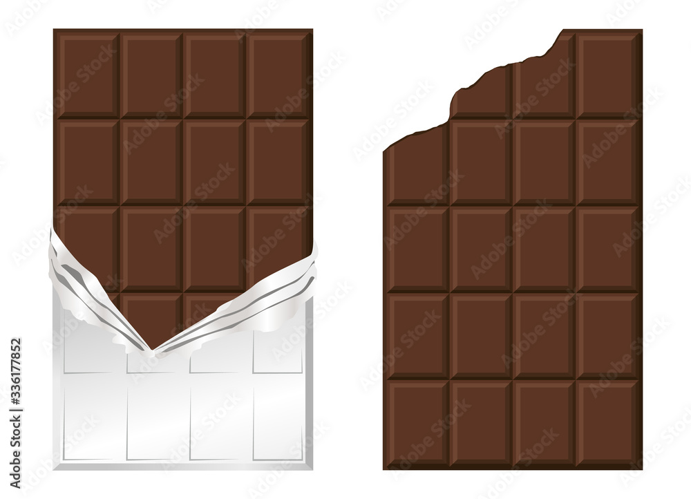 Chocolate bar drawing. Chocolate in a torn wrapper. Chocolate without packaging on white background. Chocolate bar drawing. Chocolate in a torn wrapper. Chocolate without packaging on white background.