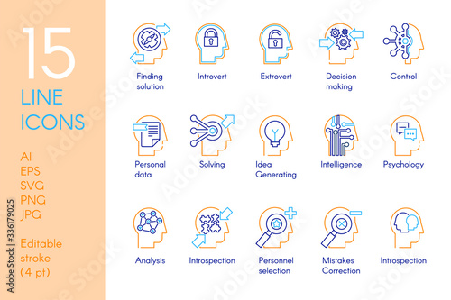 Mental activity color linear icons set