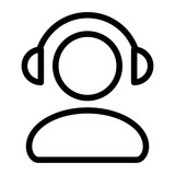 Person with headphones icon illustration in line style. Listening music sign. Male silhouette with headset symbol.