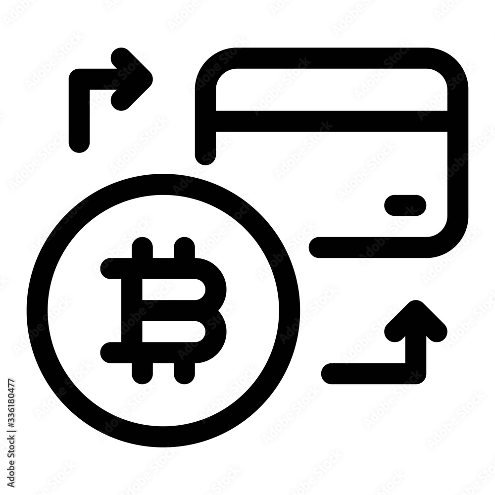 Credit card with bitcoin sign. Cryptocurrency transfer to banking card icon illustration. Credit card with bitcoin sign. Cryptocurrency transfer to banking card icon illustration.