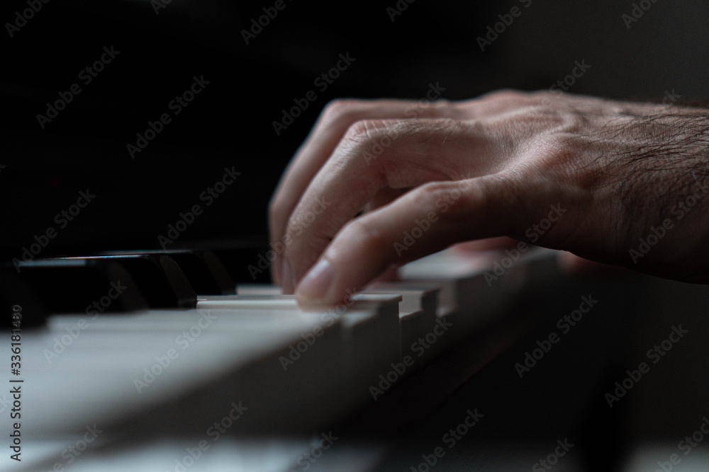Fototapeta premium hands of a man playing the piano during the day, stylish photo