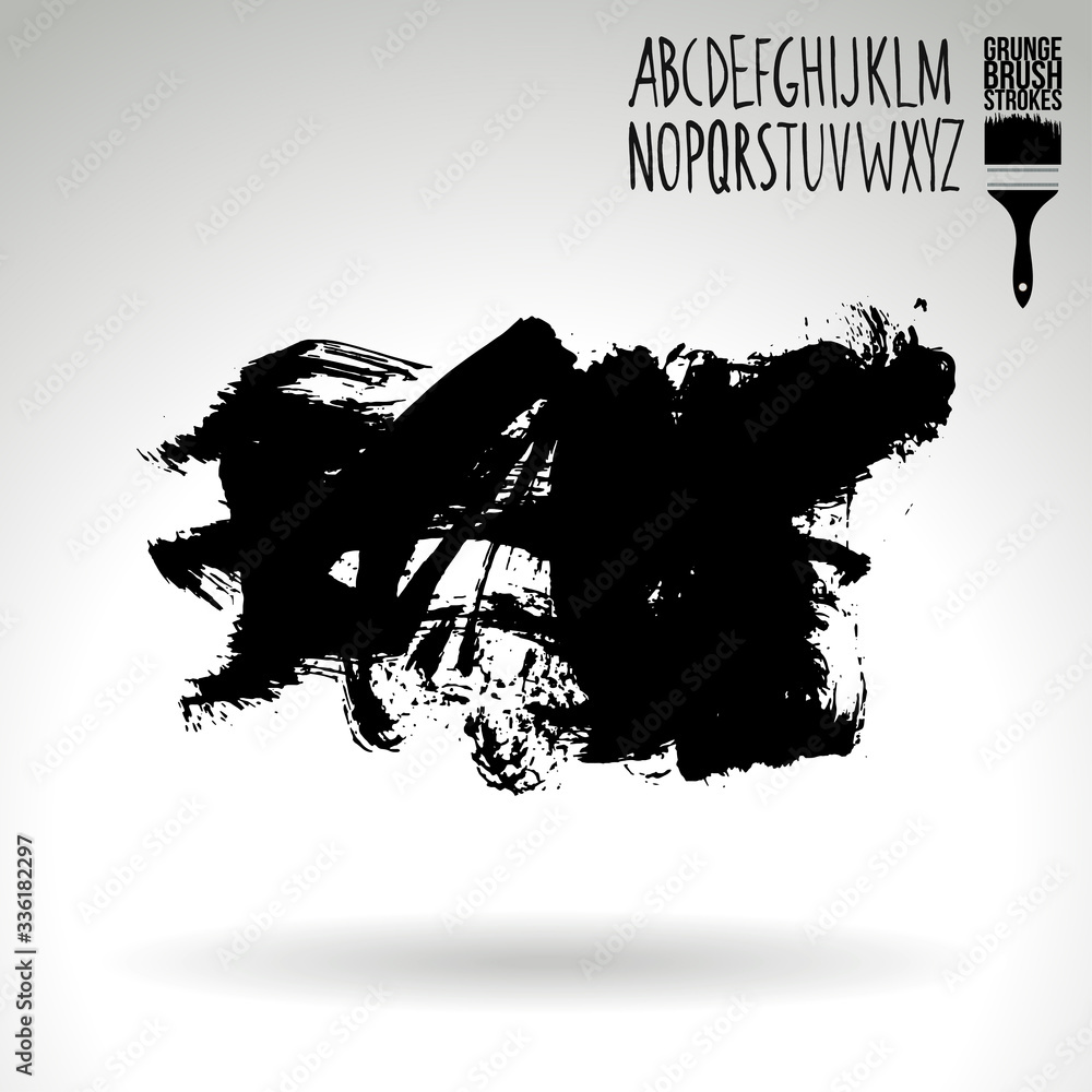 Black brush stroke and texture. Grunge vector abstract hand - painted element. Underline and border design.
Black brush stroke and texture. Grunge vector abstract hand - painted element. Underline and border design.