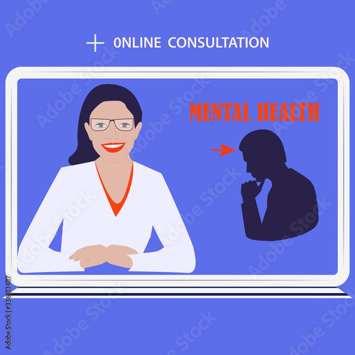 Mental health. Doctor online consultation - vector. Stay healthy. Quarantine.