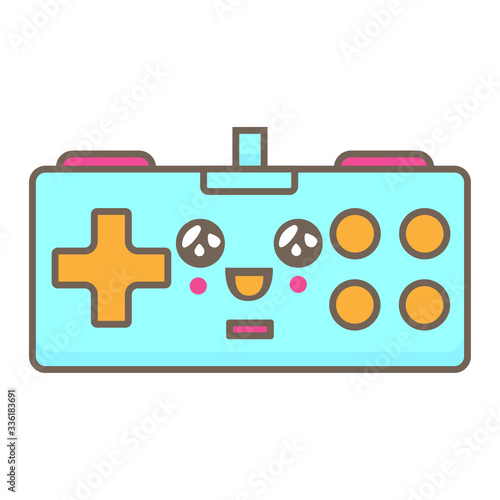 Cartoon smiling game controller for video games. Kawaii illustration.