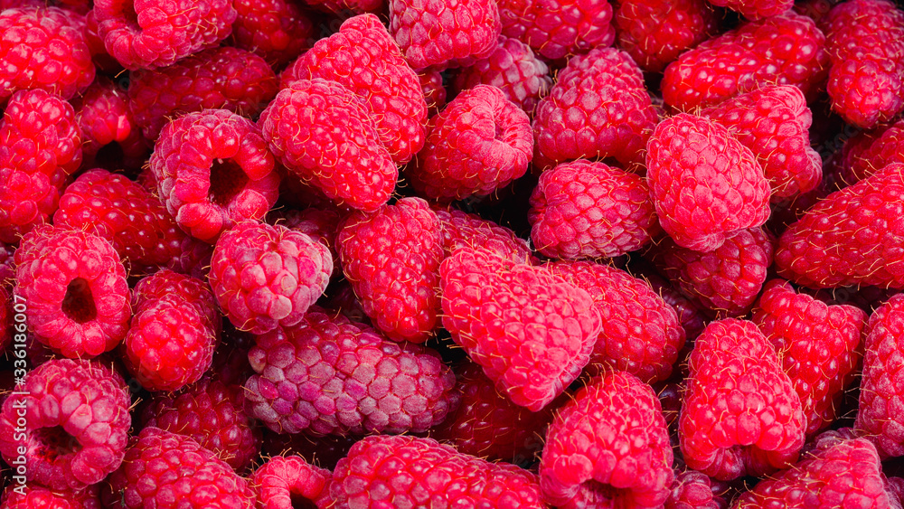 Raspberry in black container isolated on white background. Raspberry in black container isolated on white background.