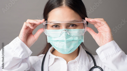 Close up of Doctor face with surgical mask