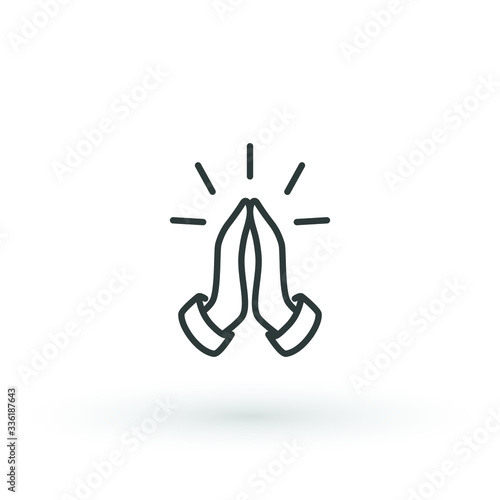 Hands folded in prayer line icon. Editable stroke Outline hands folded in prayer vector icon for web design isolated on white background