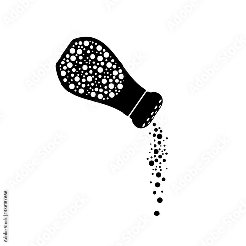 Salt shaker icon with powder strewing. Flat vector illustration.