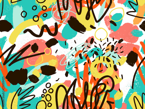 Valokuva Seamless abstract doodle background pattern in bright summer positive colors