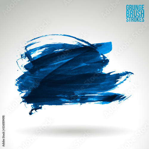 Blue brush stroke and texture. Grunge vector abstract hand - painted element. Underline and border design.