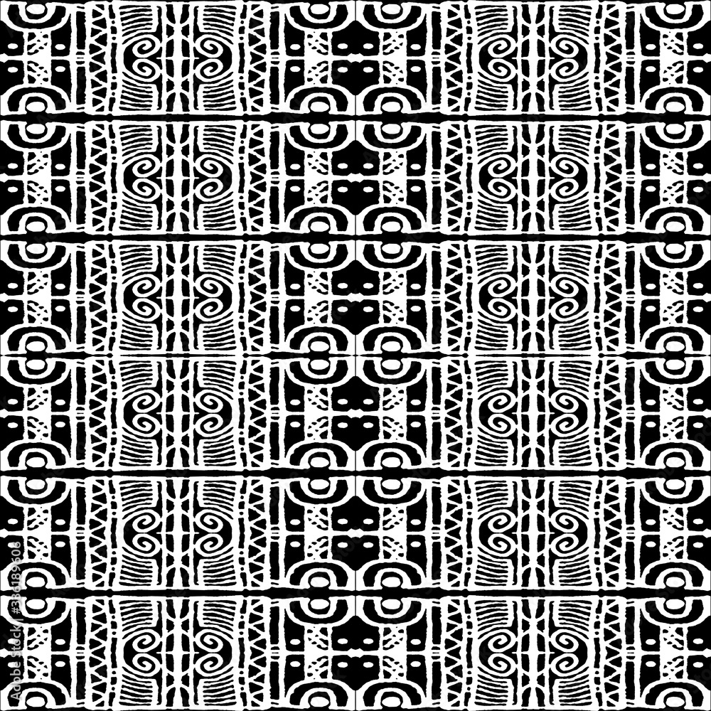 Linear Black and White Ethnic Seamless Pattern