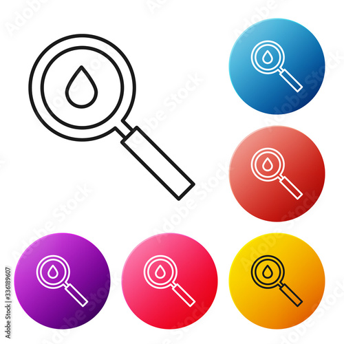 Black line Oil drop icon isolated on white background. Geological exploration, geology research. Set icons colorful circle buttons. Vector Illustration